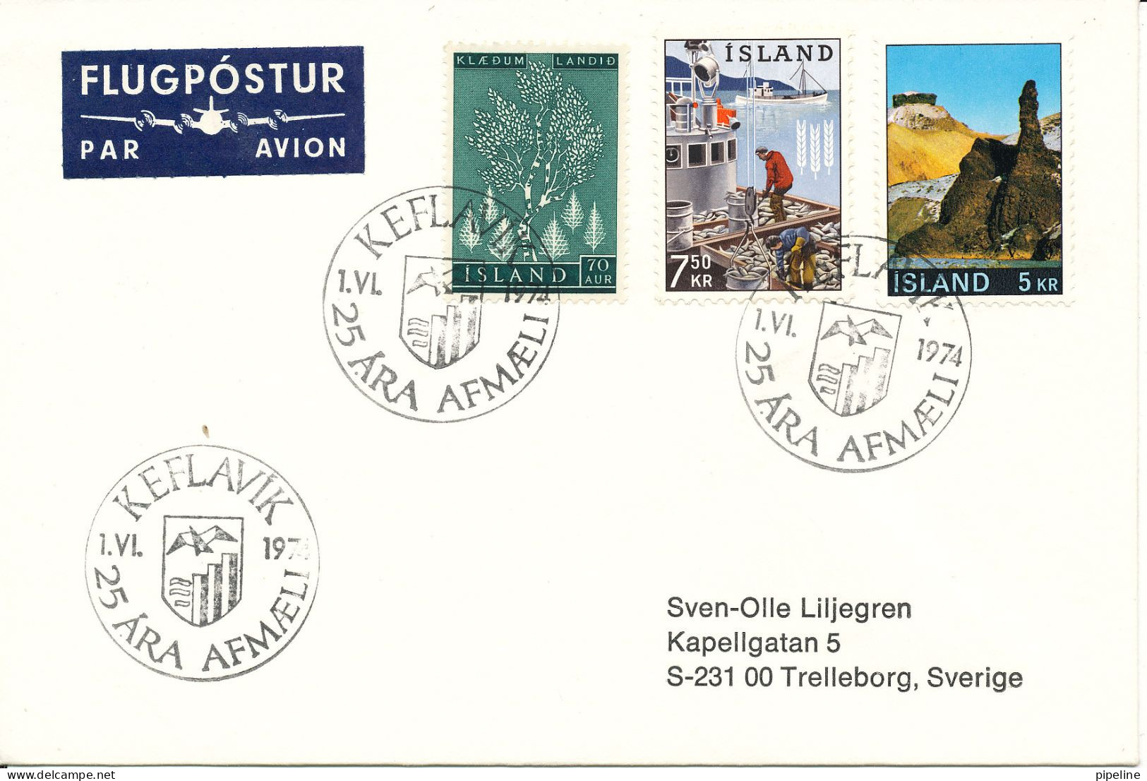 Iceland Cover With Special Postmark Keflavik 1-6-1974 Sent To Sweden - Covers & Documents