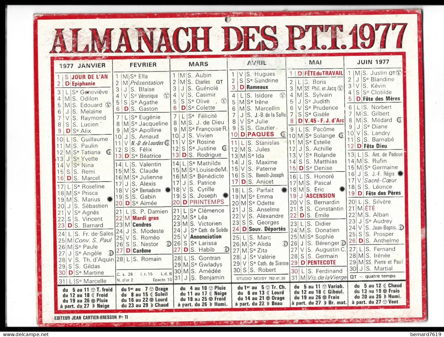 Almanach  Calendrier  P.T.T  -  La Poste -  1977 - Tamaño Grande : 1971-80