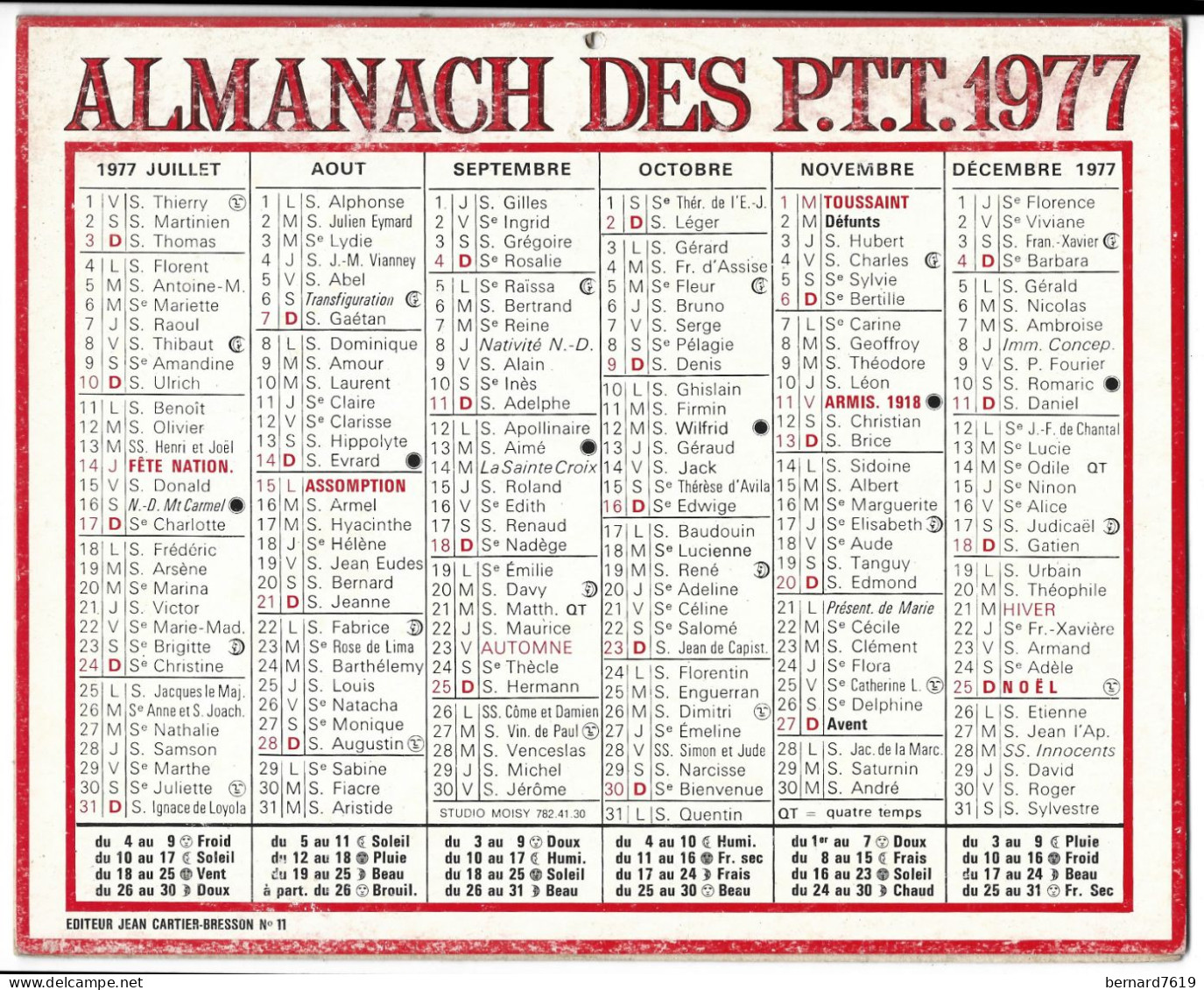 Almanach  Calendrier  P.T.T  -  La Poste -  1977 - Grossformat : 1971-80