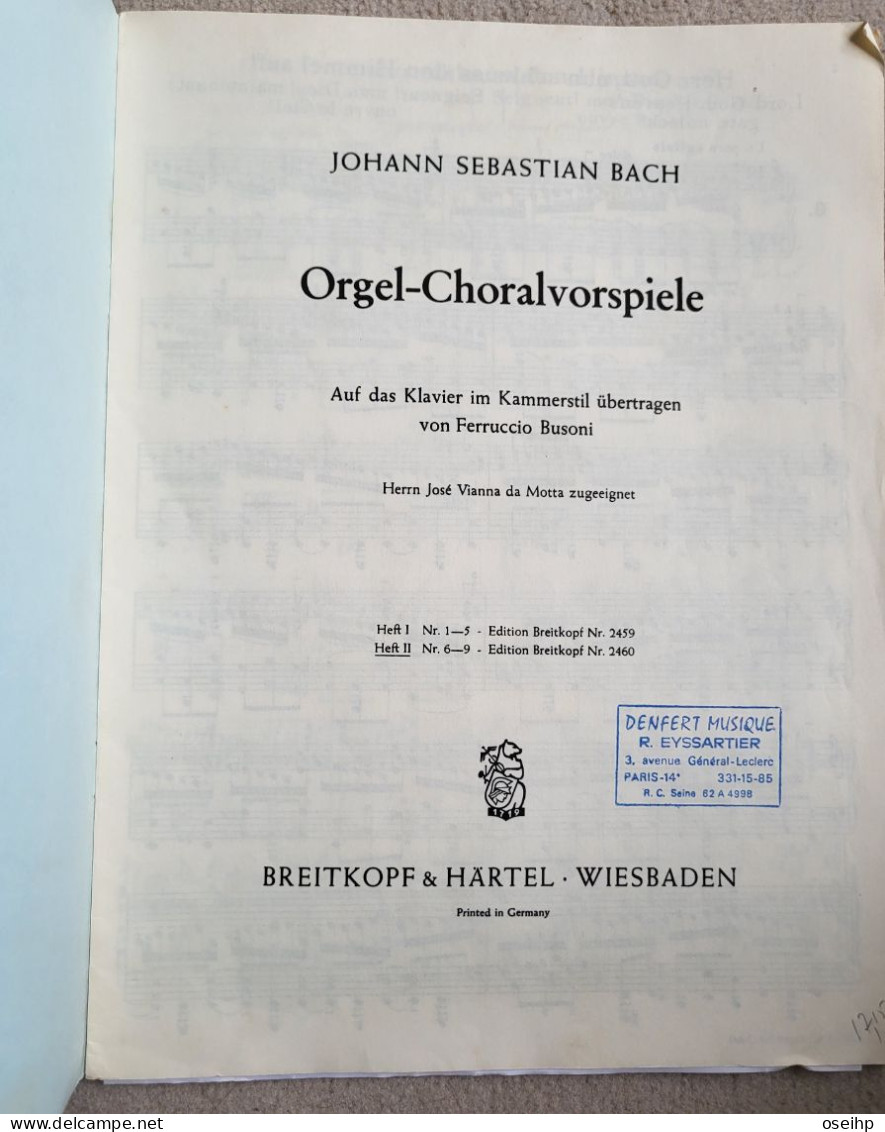 BACH BUSONI Orgel-Choralvorspiele Préludes Pour Chorals D'Orgue Volume 2 Piano Solo Organ Choral Partition Breitkopf - Klavierinstrumenten