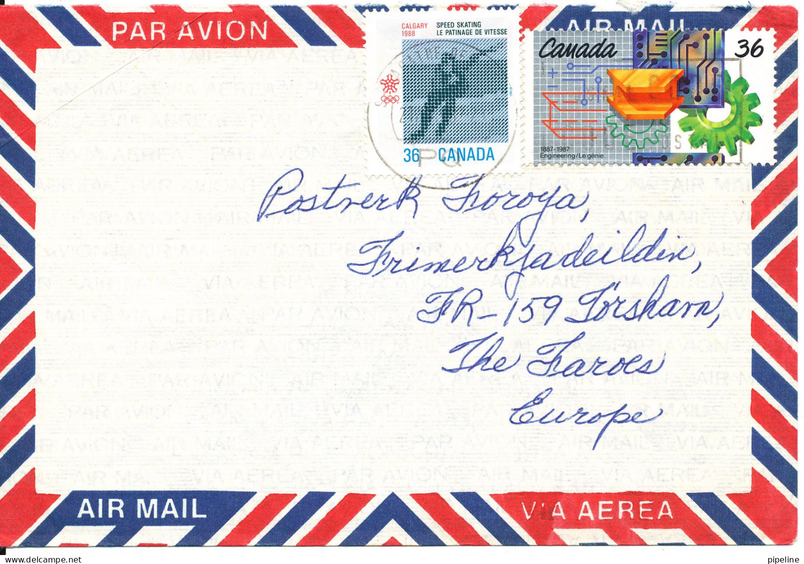 Canada Air Mail Cover Sent To Faroe Islands - Airmail
