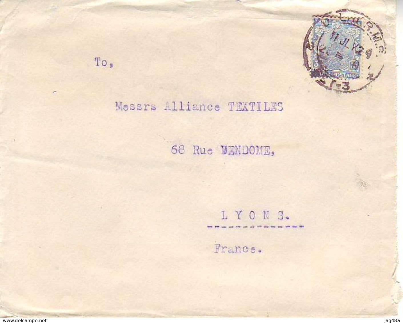INDIA. 1924/Dheli, Indian-Trading Envelope/R.M.S. - International Freight Forwarding. - 1911-35 King George V