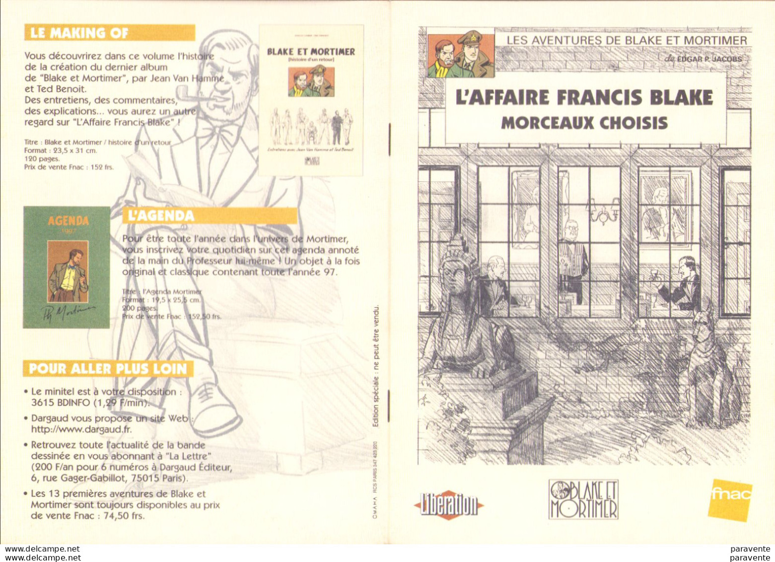 Plaquette Présentation AFFAIR FRANCIS BLAKE Morceaux Choisis En 1996 Par TED BENOIT - Press Books
