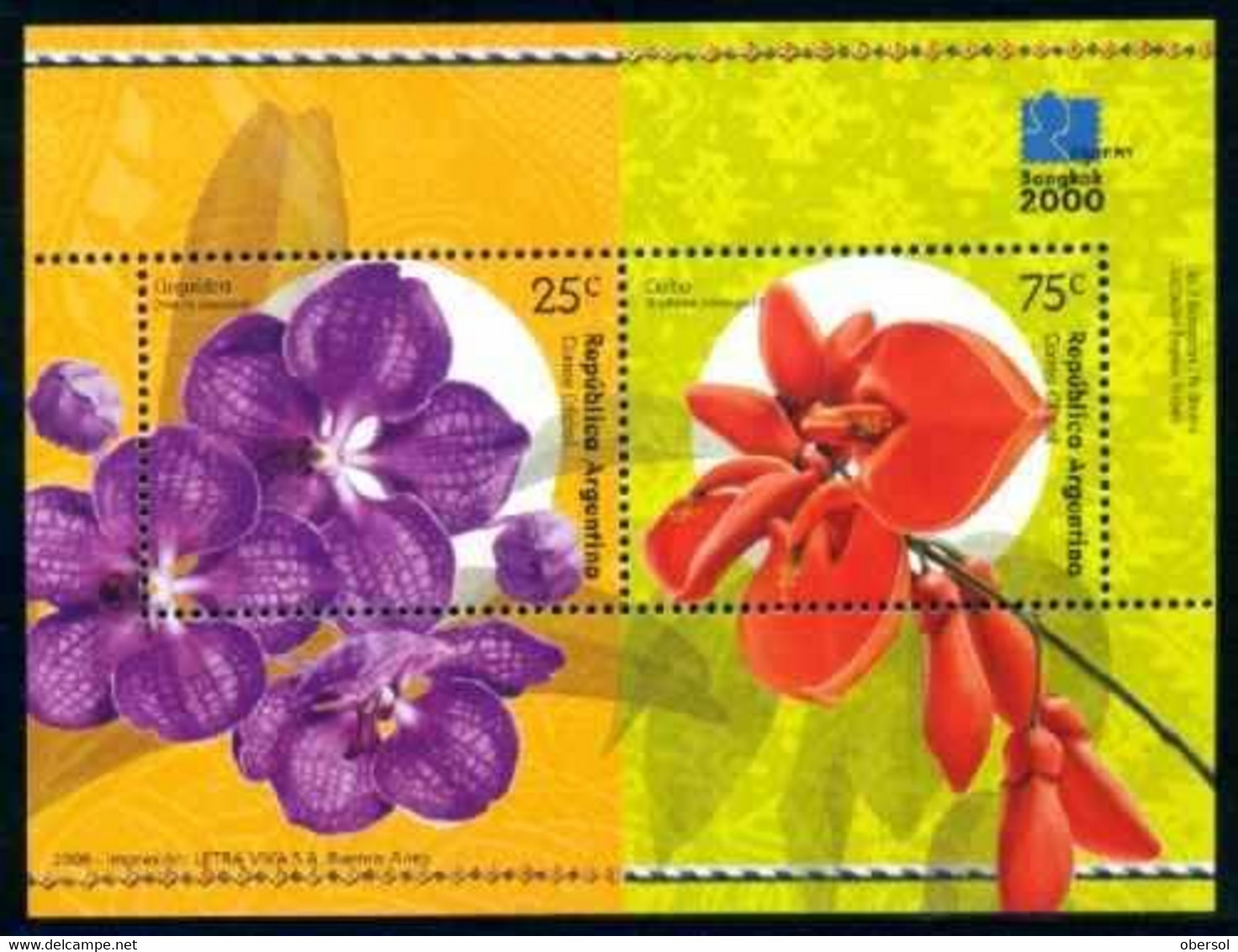 Argentina 2000 Bangkok Expo Flowers Orchids MNH SS - Nuovi