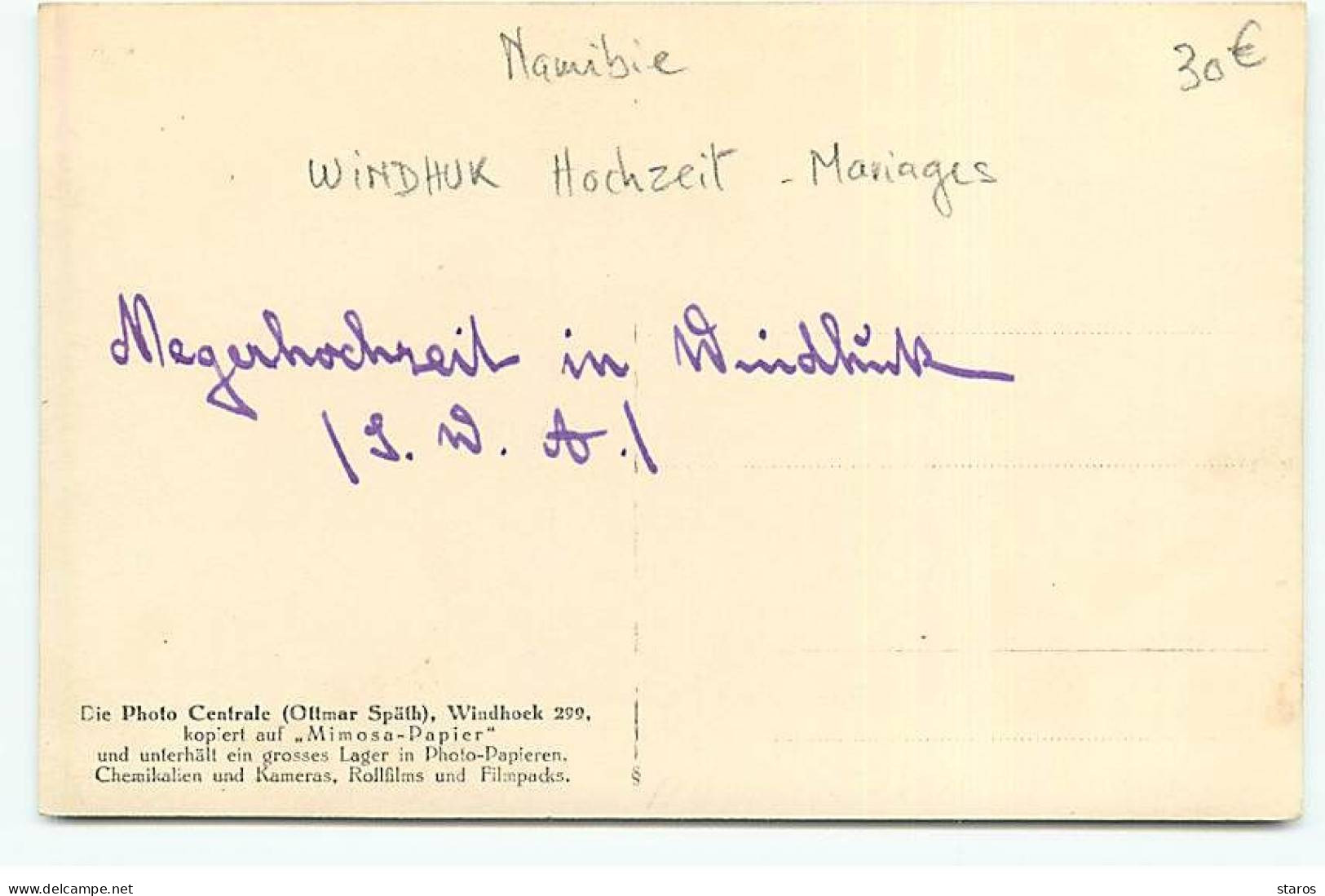 Namibie - RPPC - Windhuk Hochzeit - Mariages - Windhock - Namibie