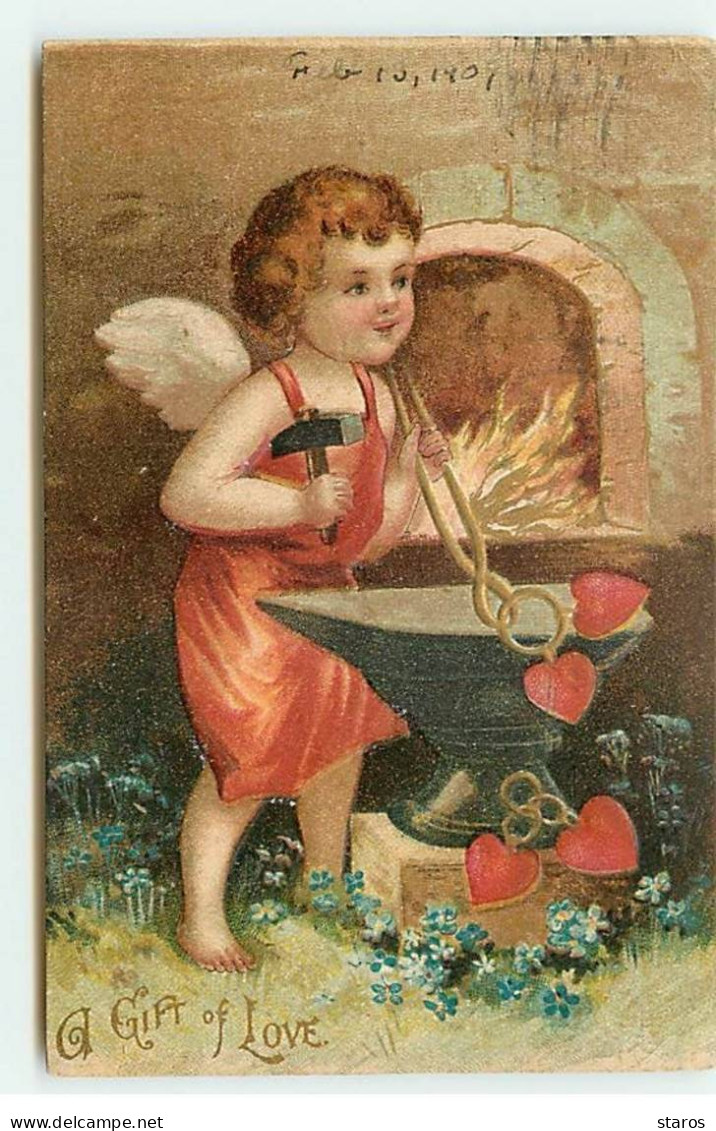 Saint-Valentin - Clapsaddle - A Gift Of Love - Ange Forgeant Des Coeurs - Saint-Valentin