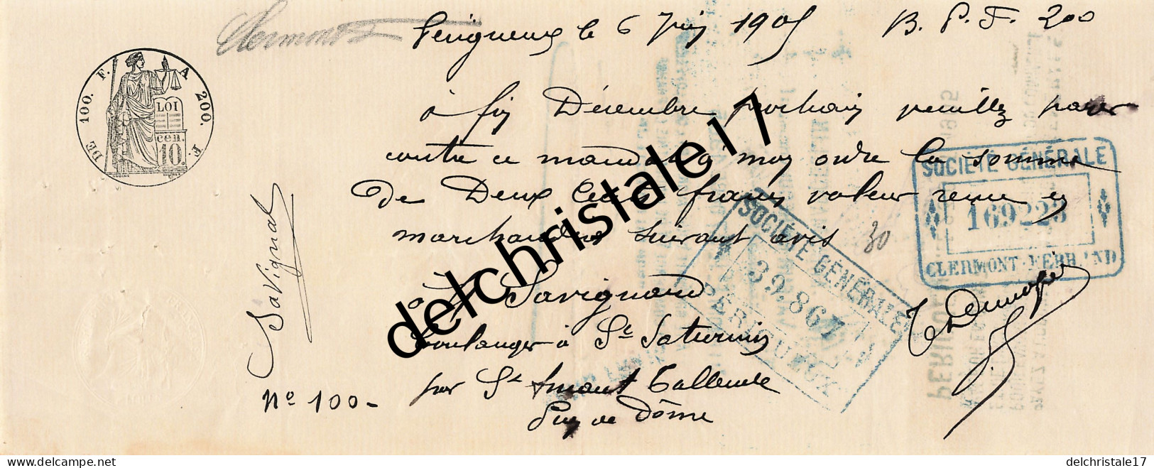 24 0124 PÉRIGUEUX DORDOGNE 1905 Éts Marcellin AUBY Dest SAVIGNAT Boulanger à ST SATURNIN PUY DE DOME - Bills Of Exchange