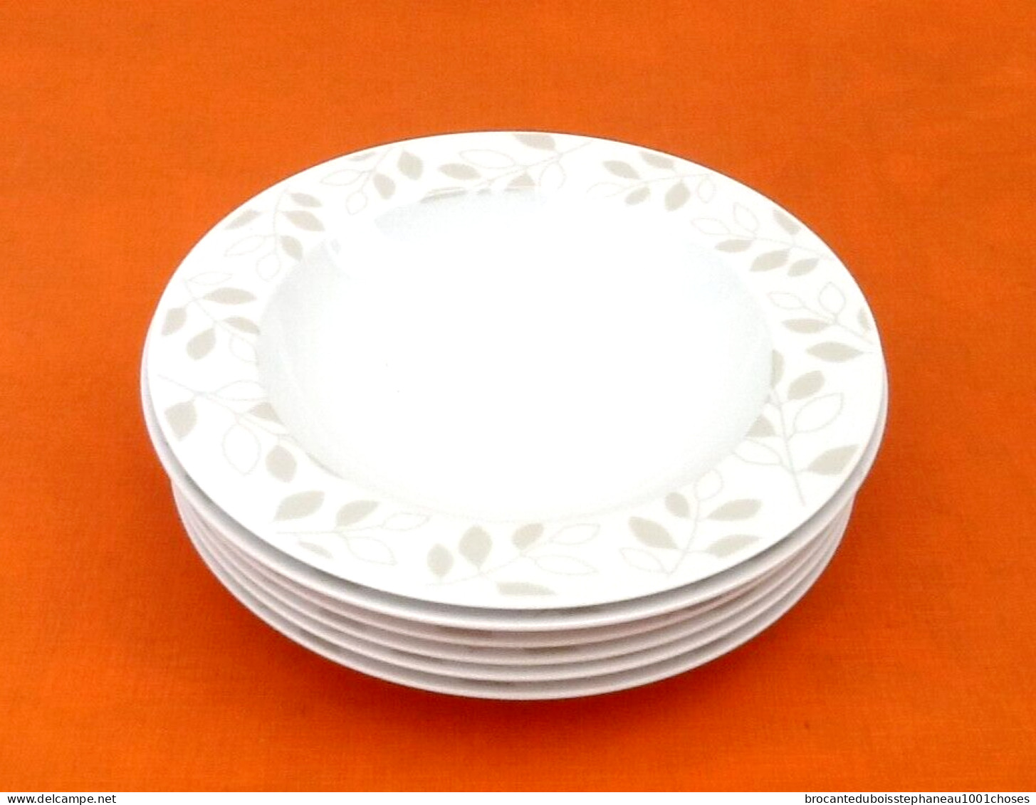 6 Assiettes Creuses  Porcelaine Blanche à Décor De Feuillage - Borden