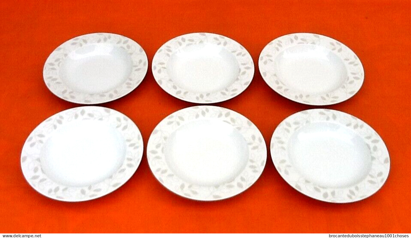 6 Assiettes Creuses  Porcelaine Blanche à Décor De Feuillage - Borden