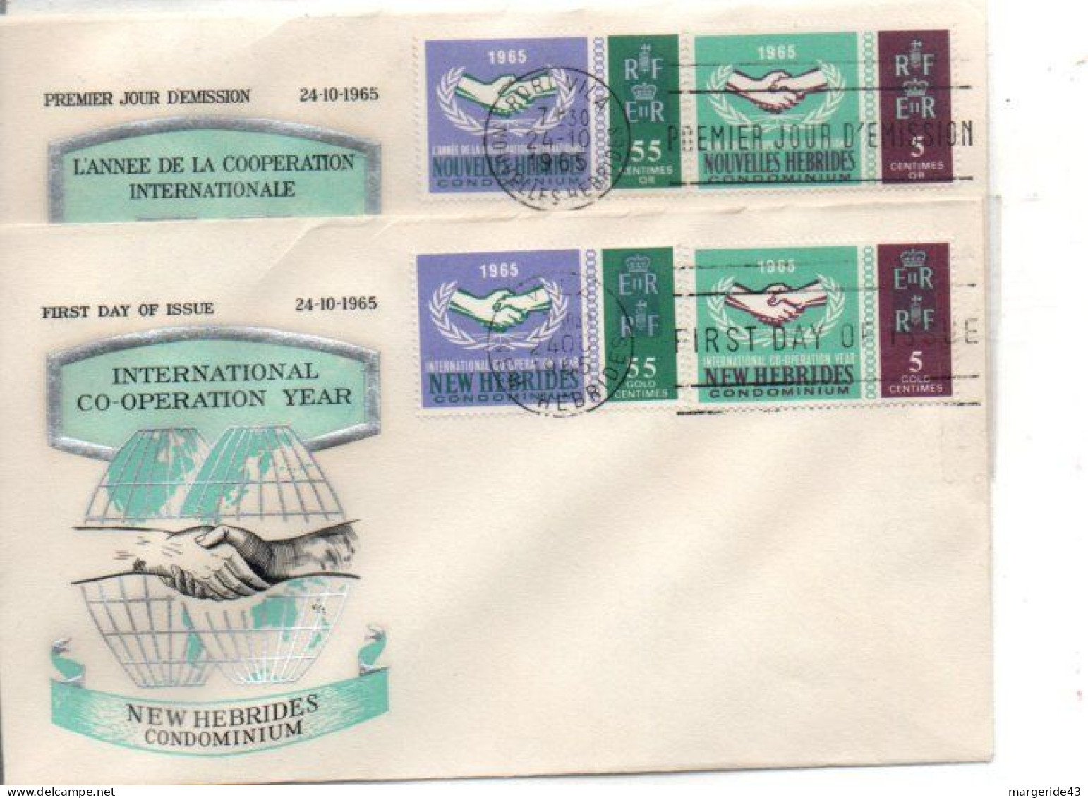 NOUVELLES HEBRIDES FDC 1965 NANEE COOPERATION ET 20 ANS ONU - FDC