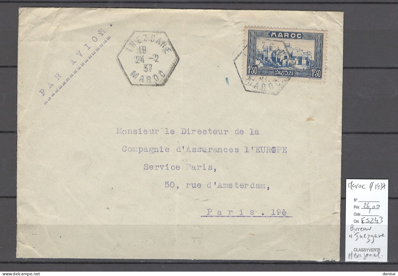 Maroc - Bureau De INEZGANE -1937 - Hexagonal - Airmail