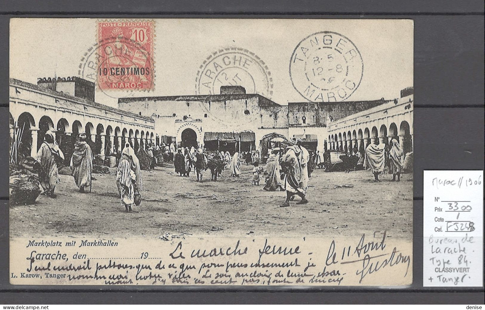 Maroc - CP -  Bureau De Larache - Facteur Boitier Type 84 - 1906 - Poste Aérienne