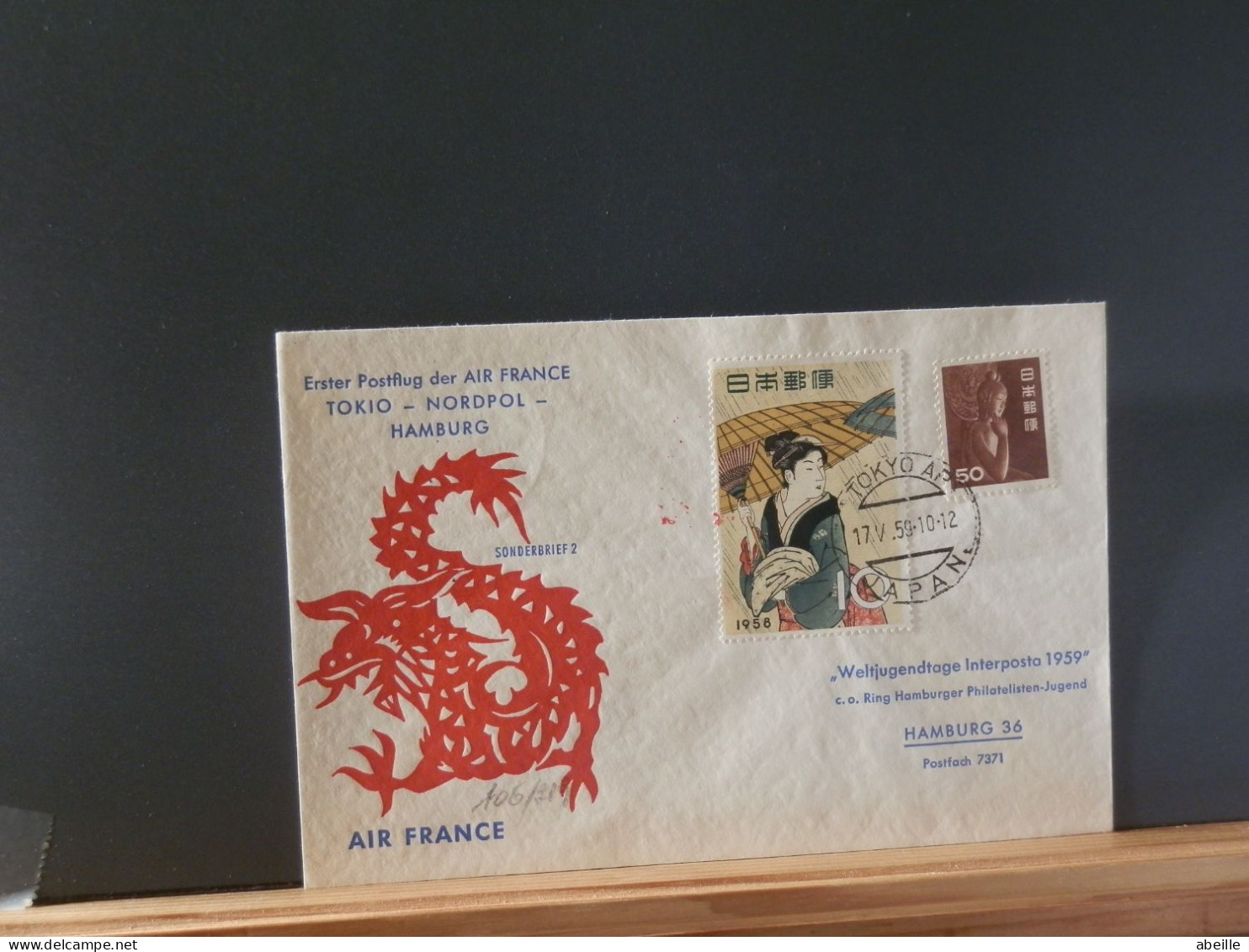 106/219      DOC.    JAPON  1959  1° VOL AIR FRANCE - Cartas & Documentos