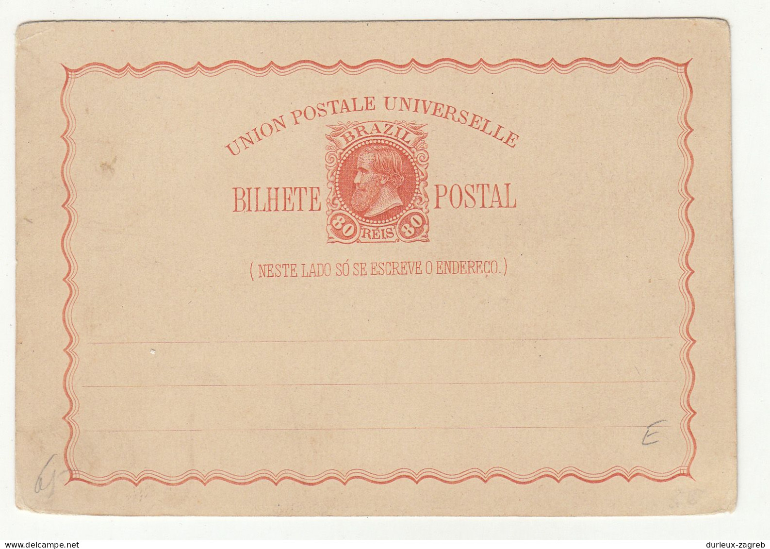 Brazil Old UPU Postal Stationery Postcard 80 Reis Bilhete Postal Not Posted B240301 - Postal Stationery