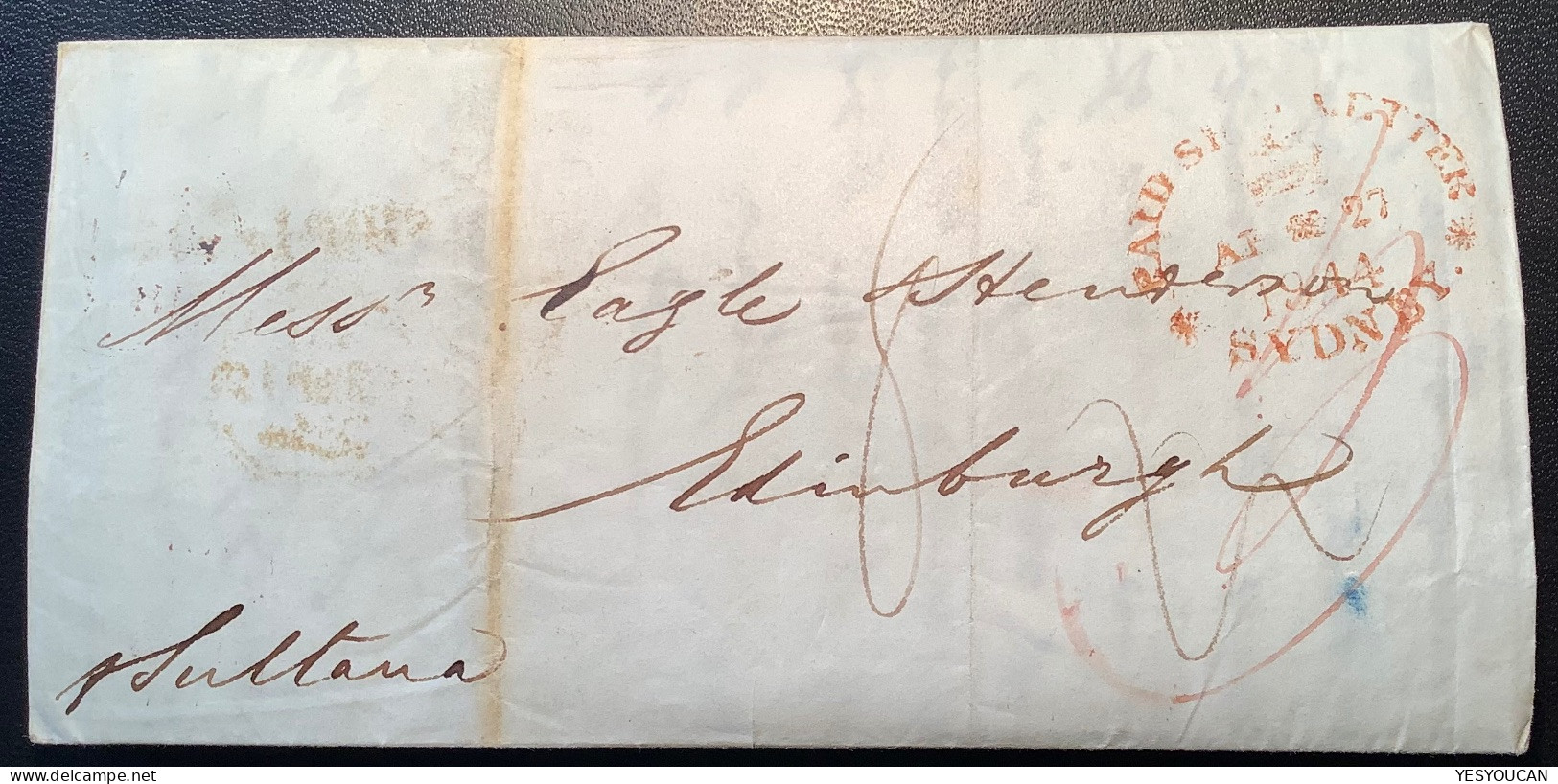 NSW 1844 Entire Letter PAID SHIP LETTER SYDNEY>Edinburgh, Scotland Per Sultana (GB Australia Cover Australian States - Storia Postale