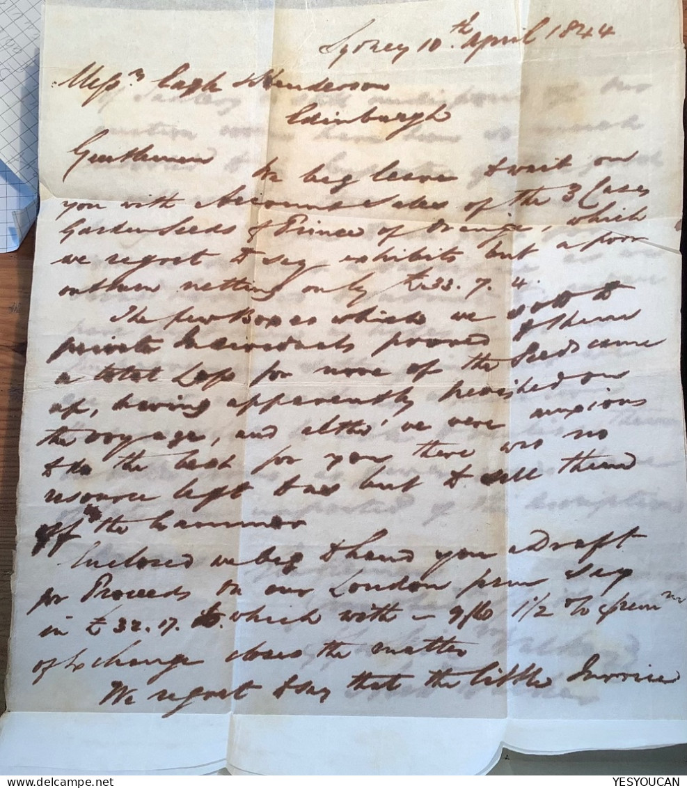 NSW 1844 Entire Letter PAID SHIP LETTER SYDNEY>Edinburgh, Scotland Per Sultana (GB Australia Cover Australian States - Storia Postale