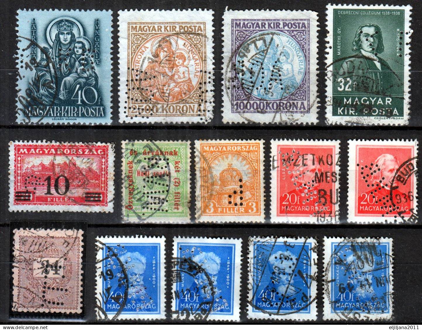 ⁕ Hungary / Ungarn ⁕ Small Collection / Lot Of 14 PERFIN Stamps - See Scan - Perforiert/Gezähnt