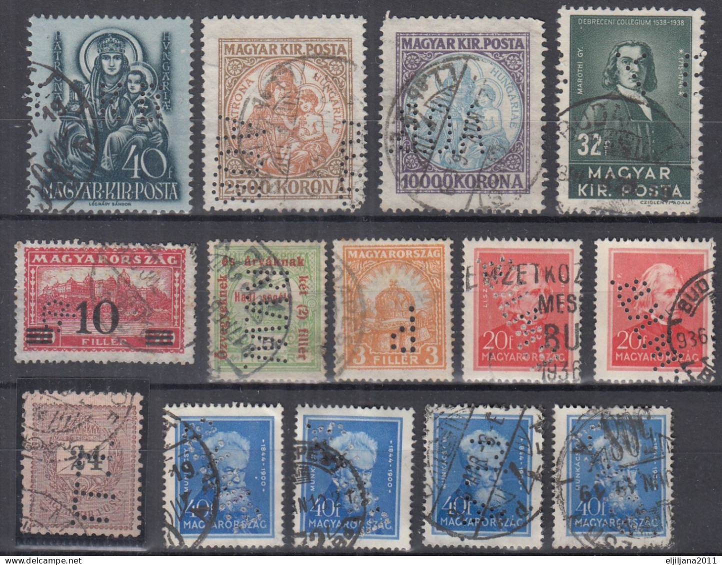 ⁕ Hungary / Ungarn ⁕ Small Collection / Lot Of 14 PERFIN Stamps - See Scan - Perfins