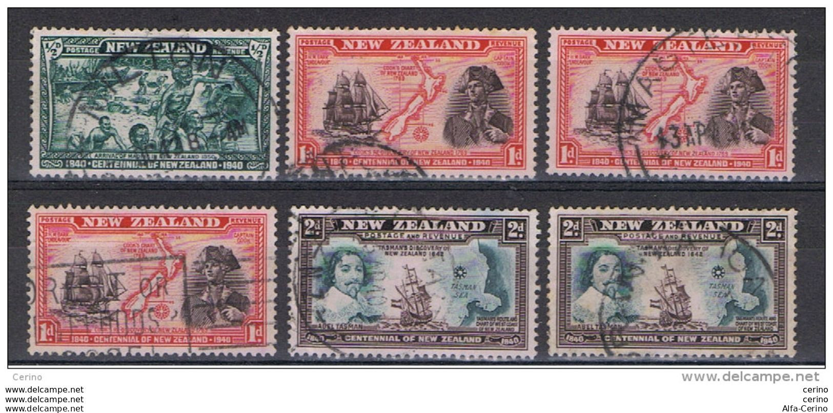 NEW  ZEALAND:  1940  CENTENARY  -  LOT  6  USED  STAMPS  -  YV/TELL. 243//246 - Usados