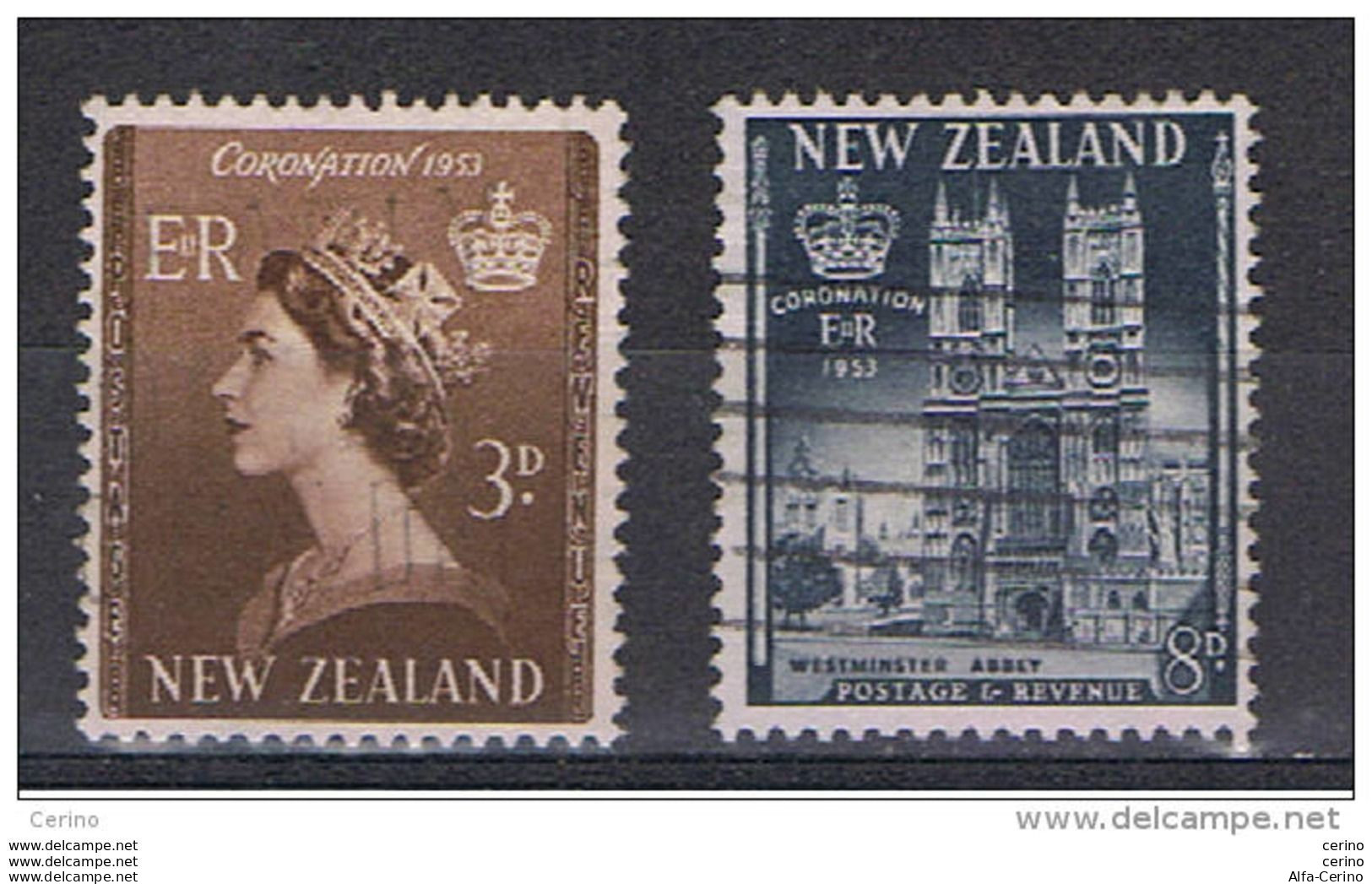 NEW  ZEALAND:  1953  CORONATION  -  2  USED  STAMPS  -  YV/TELL. 319 + 321 - Oblitérés