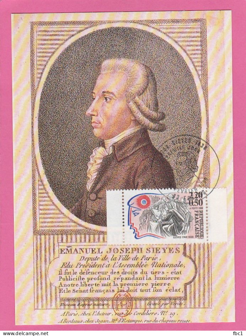 Révolution Française - Carte Maximum - France - Joseph Sieyes 1989 - Revolución Francesa