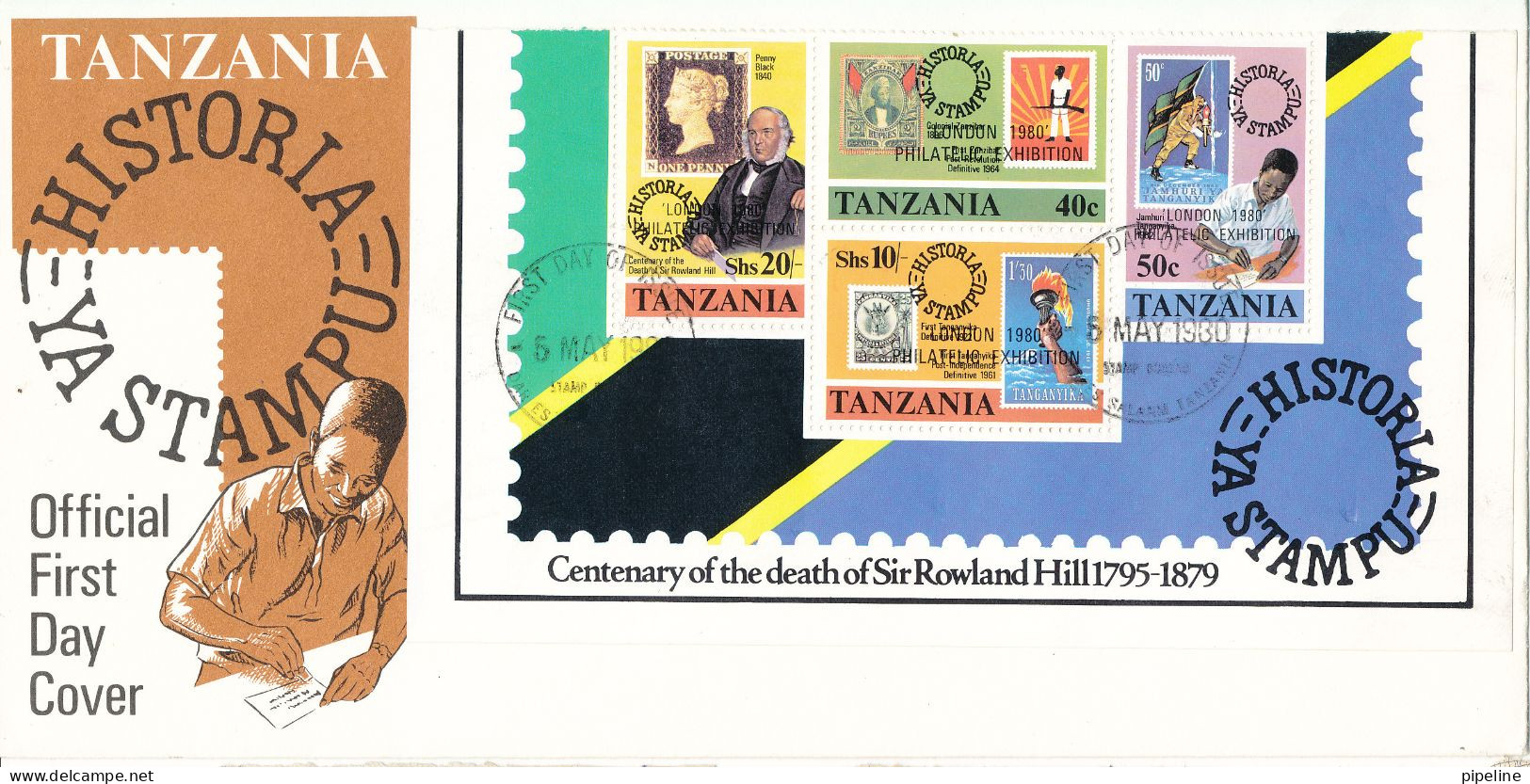 Tanzania FDC 5-5-1980 Sheet Sir Rowland Hill With Cachet - Tansania (1964-...)