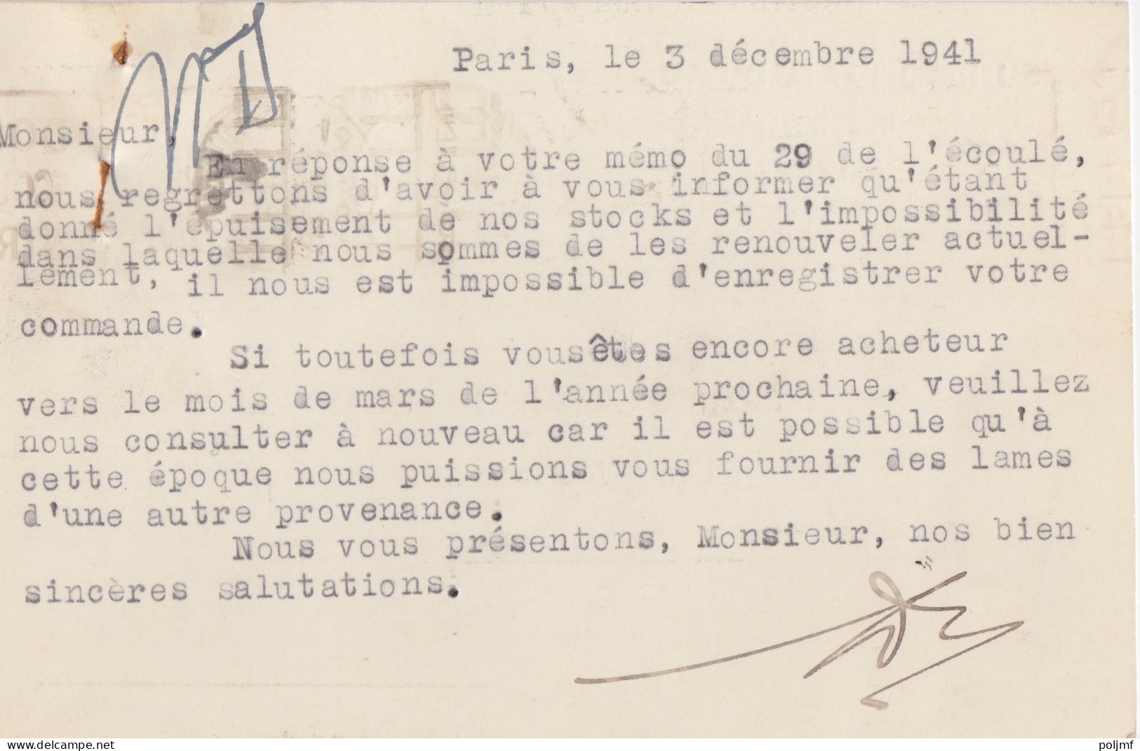 CP "Suermondt & Dumont" Obl. Paris VIII Le 5/12/ 41 Sur 10c Et 70c Mercure N° 407, 416 (tarif Du 1/12/39) Pour Sedan - 1938-42 Mercure