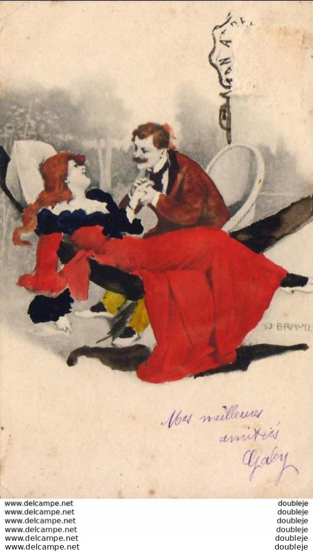 ILLUSTRATEUR BRAUN W. Femme En Robe Rouge Courtisée Sur Son Hamac ( Liebeständelei - Badinage D'Amour ) - Braun, W.