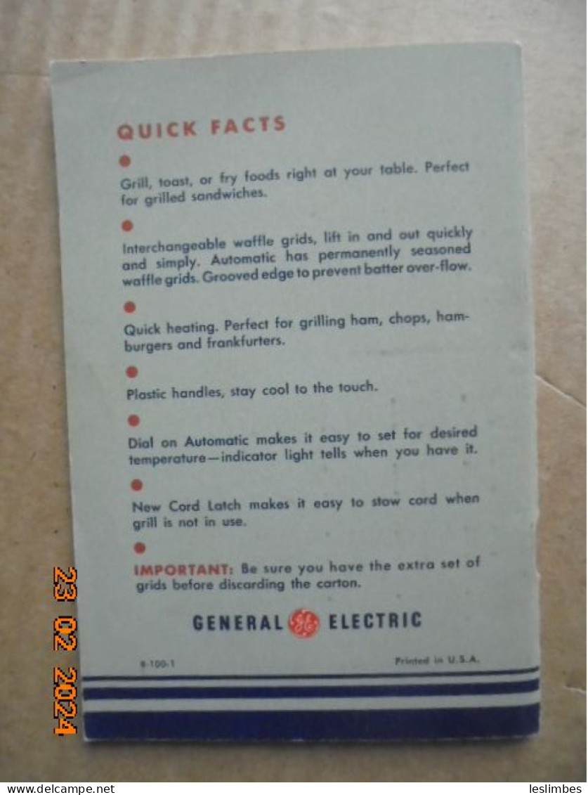 Facts About Your New General Electric Combination Sandwich Grill And Waffle Iron - Americana