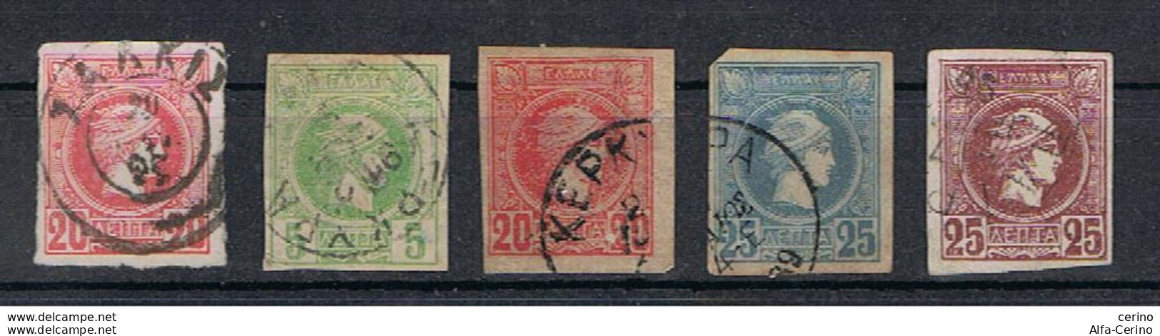 GRECIA:  1886/99  PICCOLO  HERMES  -  5  VAL. US. -  YV/TELL. 59//83 - Usados