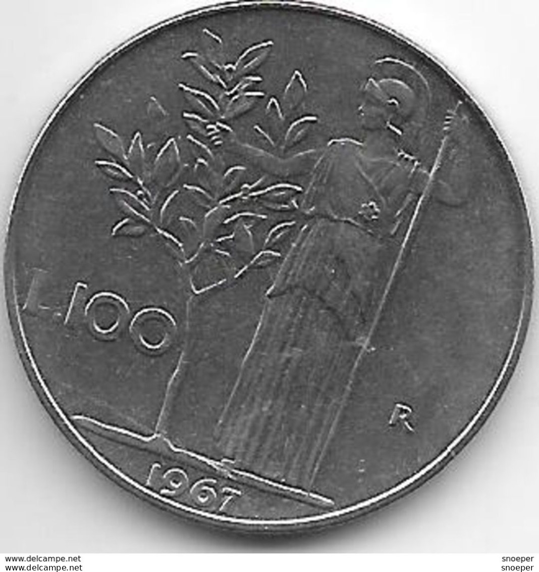 Italy 100 Lire 1967    Km 96.1  Xf+ - 100 Lire