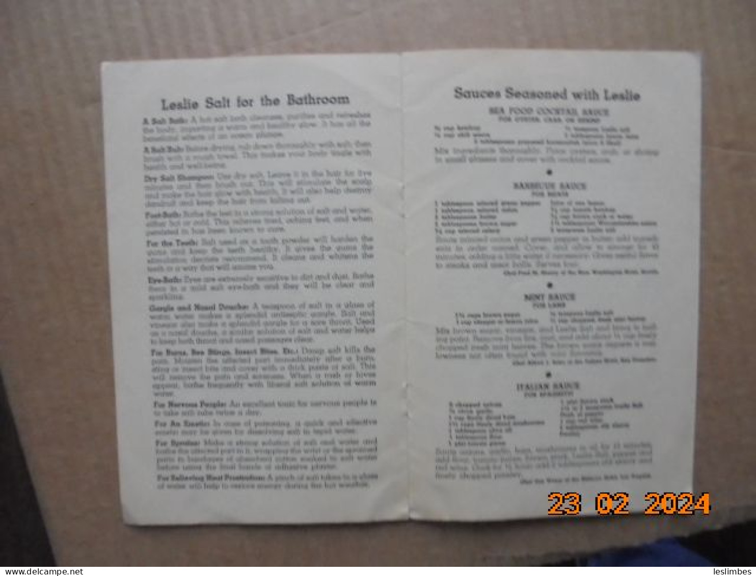 Leslie Salt For Home Use - Leslie California Salt Co. 1940 - Américaine