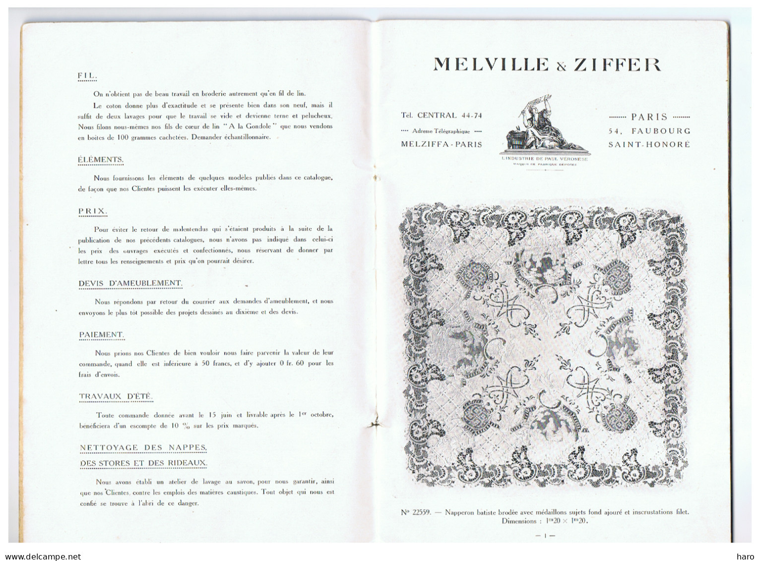 Livre édité Lors De L'ouverture Du Magasin De Broderie MELVILLE - ZIFFER En 1913..14 - Mode, Dentelle ,...PARIS ( FR114) - Moda