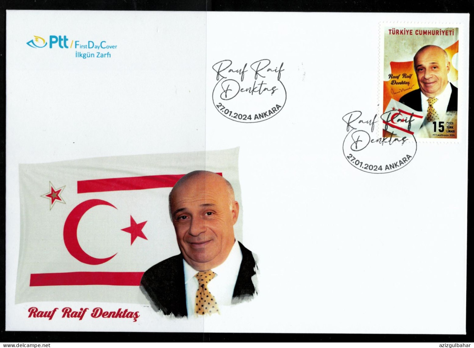 TURKEY - 100th ANNIVERSARY OF THE BIRTH OF DENKTASH - FOUNDING PRESIDENT OF TRNC -  27th JANUARY 2024 - FDC - FDC