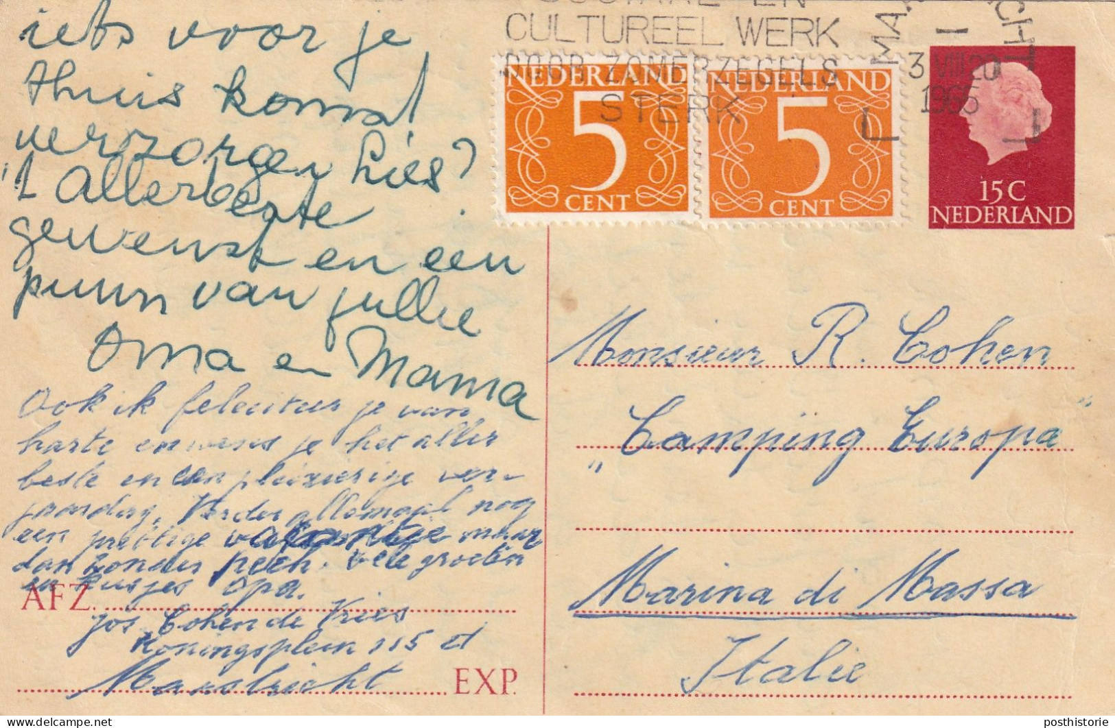 Briefkaart 3 Aug 1965 Maastricht Naar Italie - Lettres & Documents