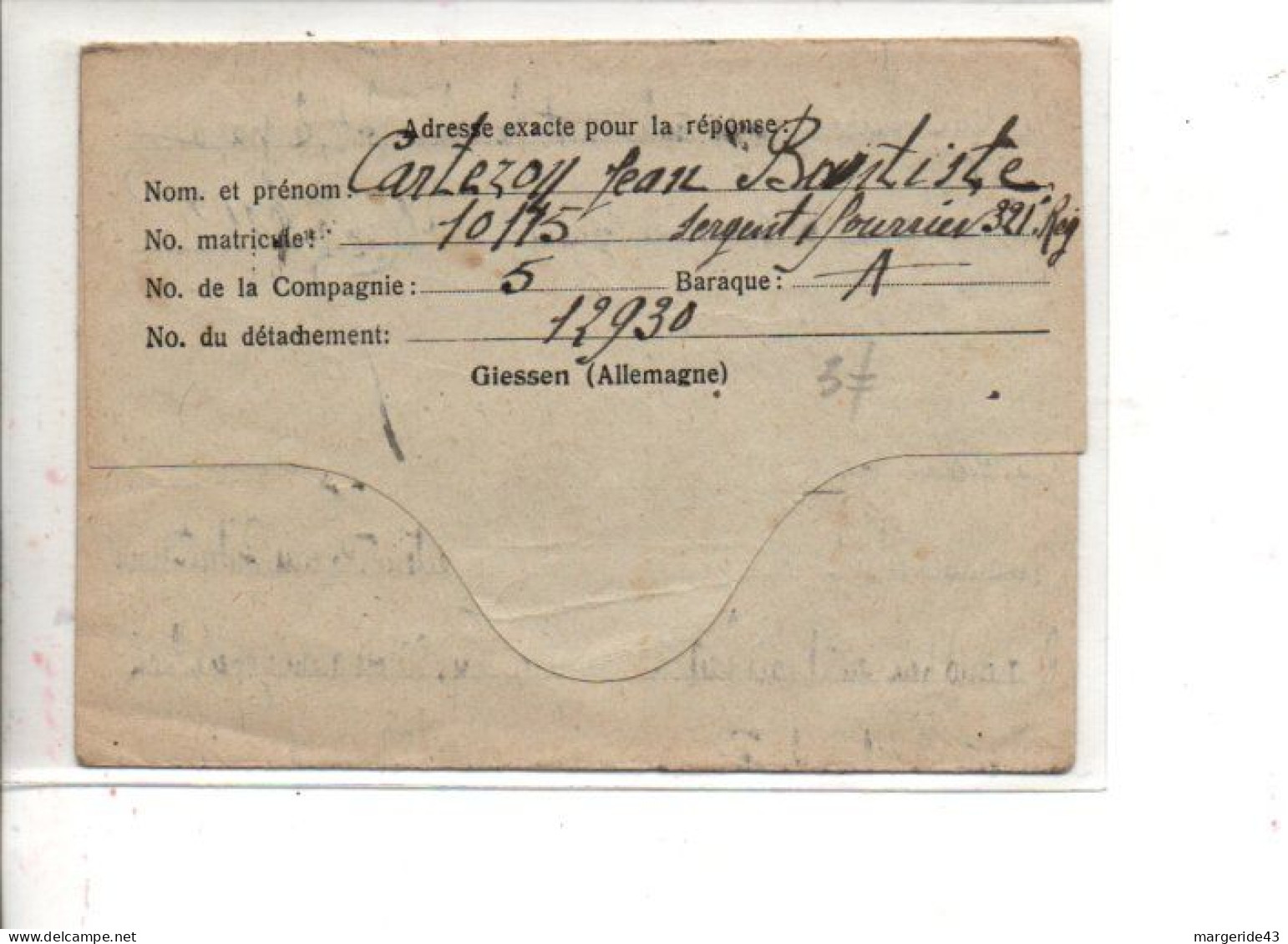 COURRIER PRISONNIER FRANCAIS 1918 - Gevangenenpost