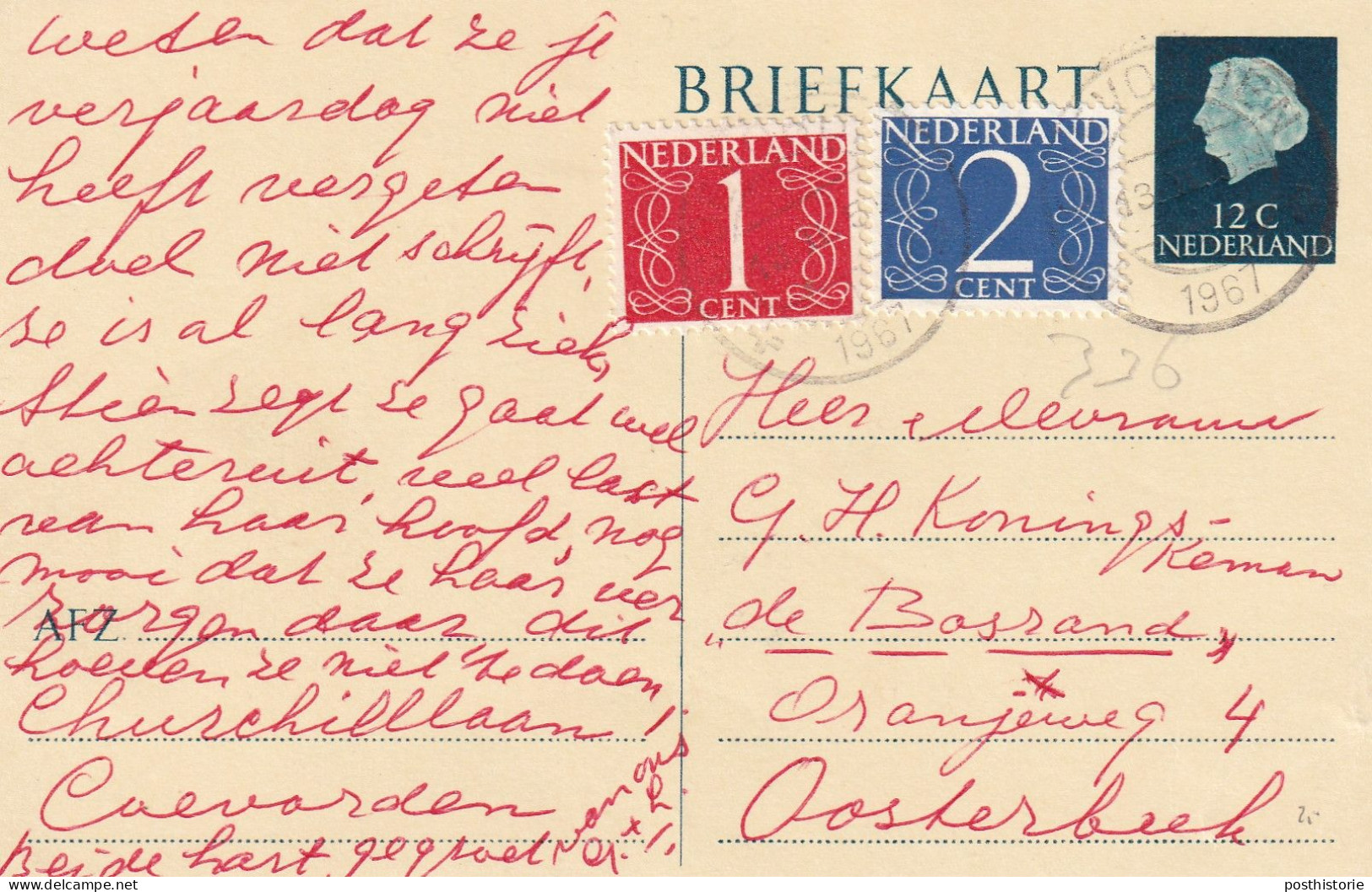 Briefkaart 13 Feb 1967 Koevorden Naar Oosterbeek - Briefe U. Dokumente
