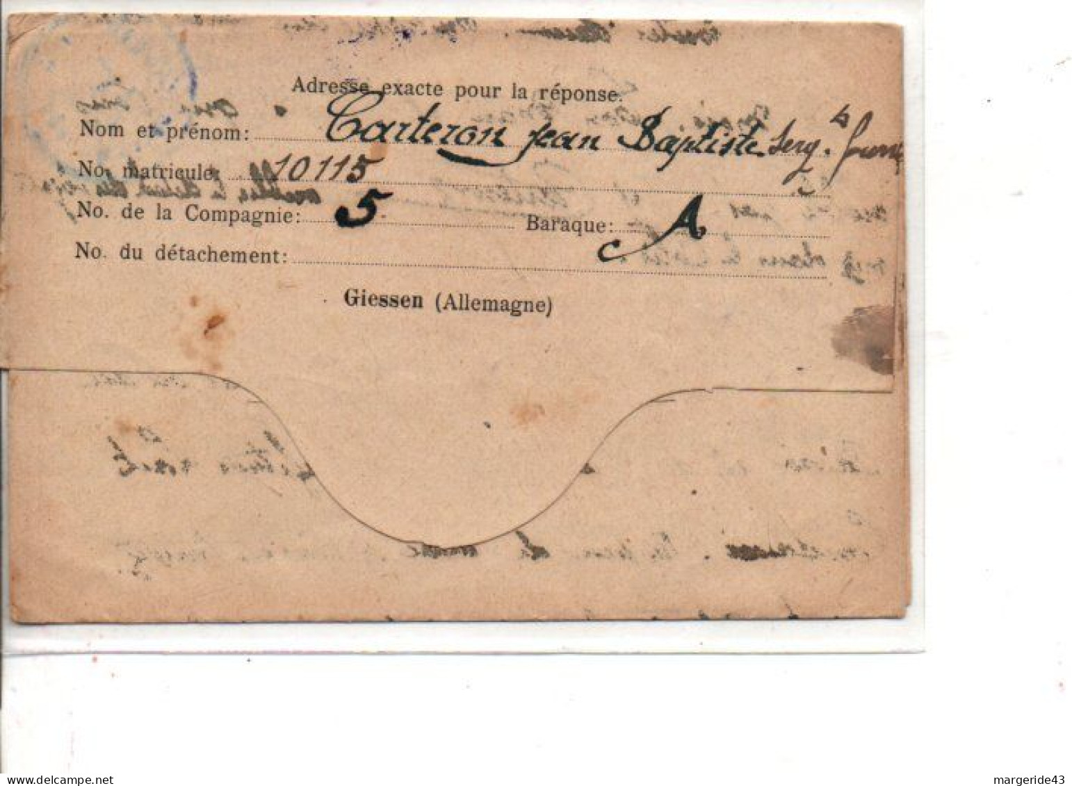 COURRIER PRISONNIER FRANCAIS 1918 - Gevangenenpost