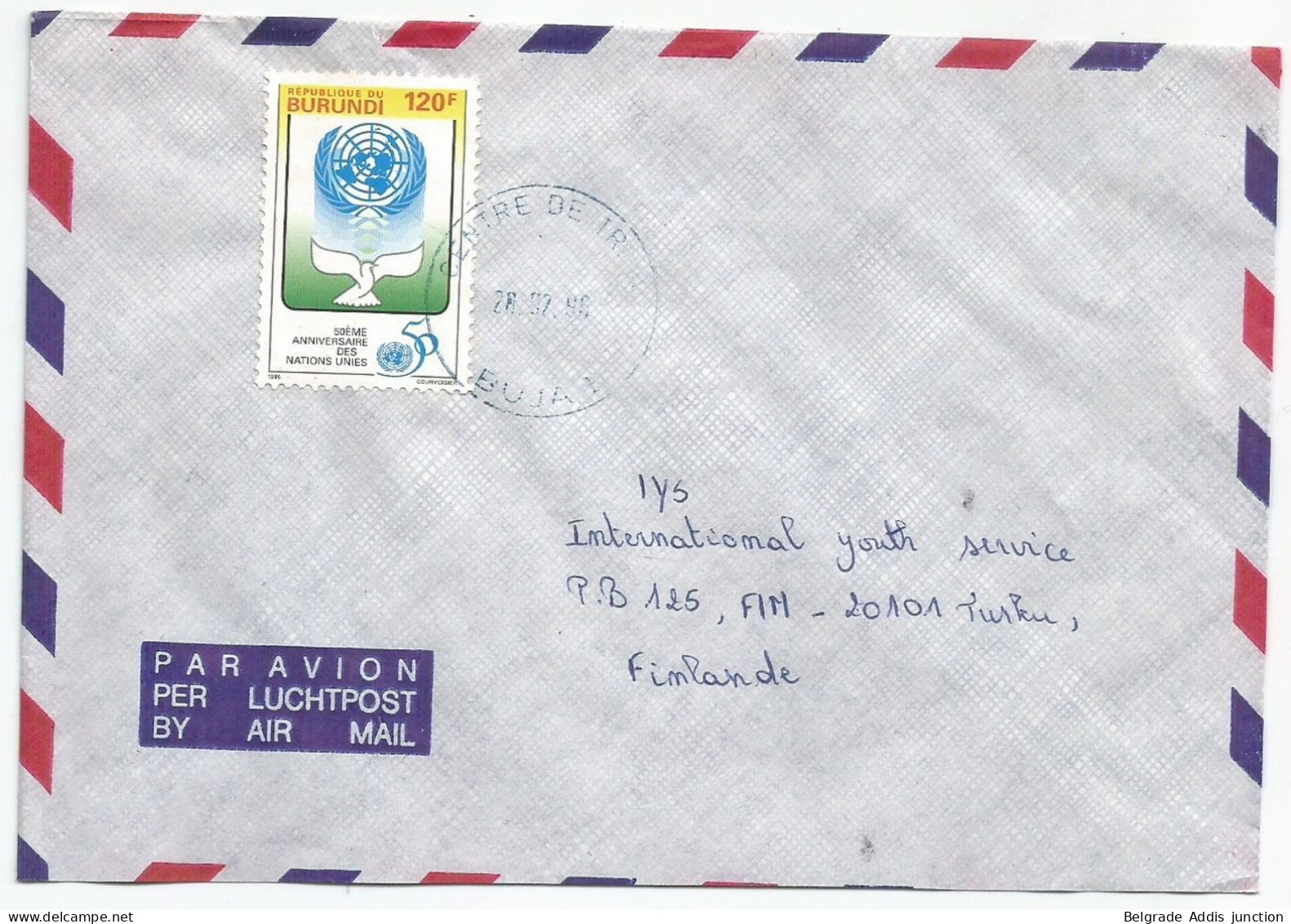 Burundi COB 1058 Seul Sur Lettre 1996 ONU - Storia Postale