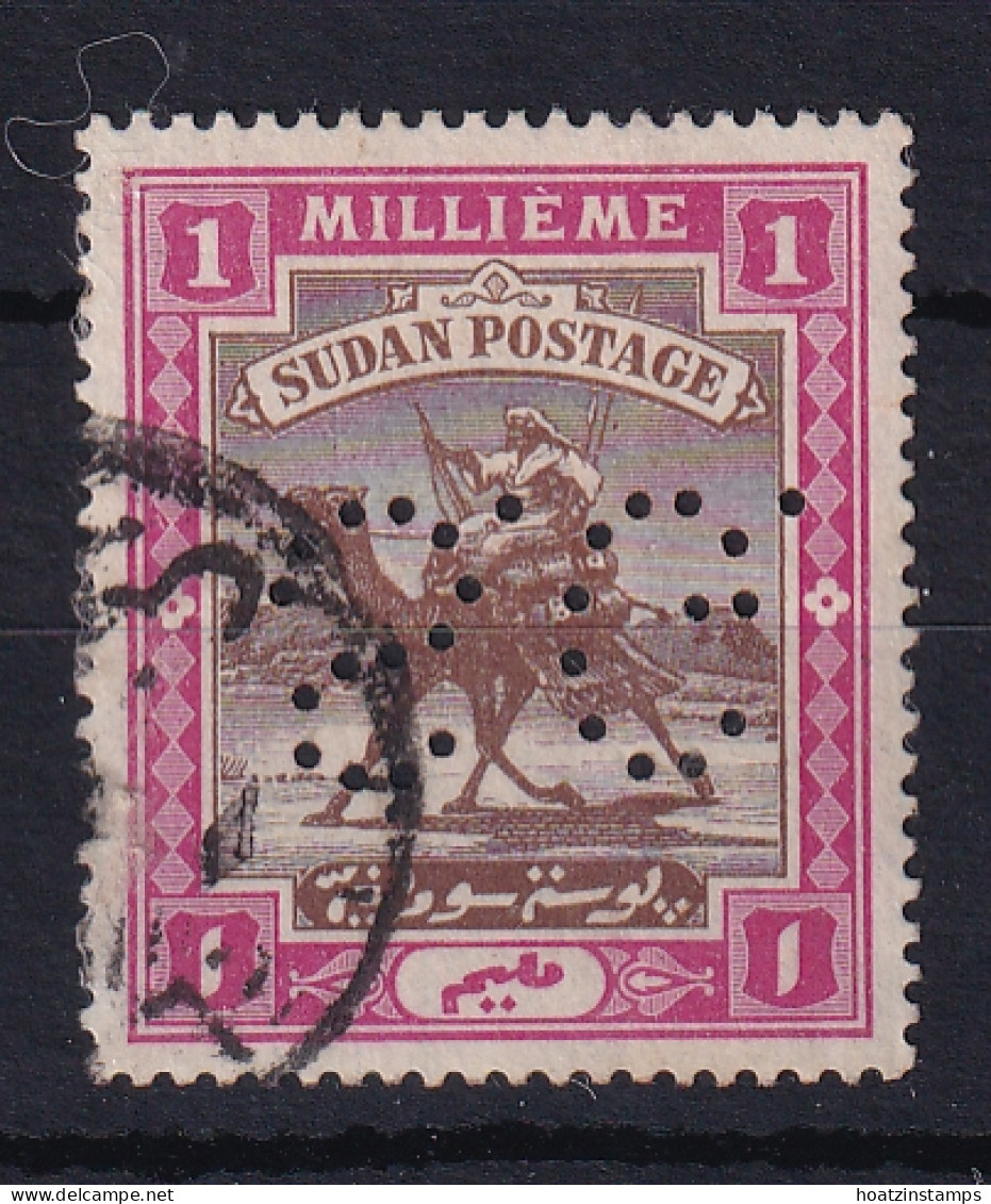 Sdn: 1901   Official - Arab Postman 'S G' Punctured OVPT  SG O02   1m   Brown & Pink [OVPT Inverted & Reversed]  Used - Soudan (...-1951)