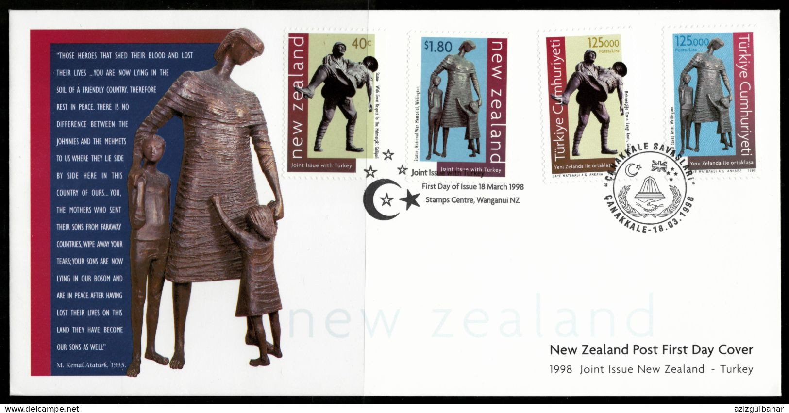TURKEY - 1998 - JOINT ISSUE NEW ZEALAND TURKEY - 18 MARCH 1998 - FDC - FDC