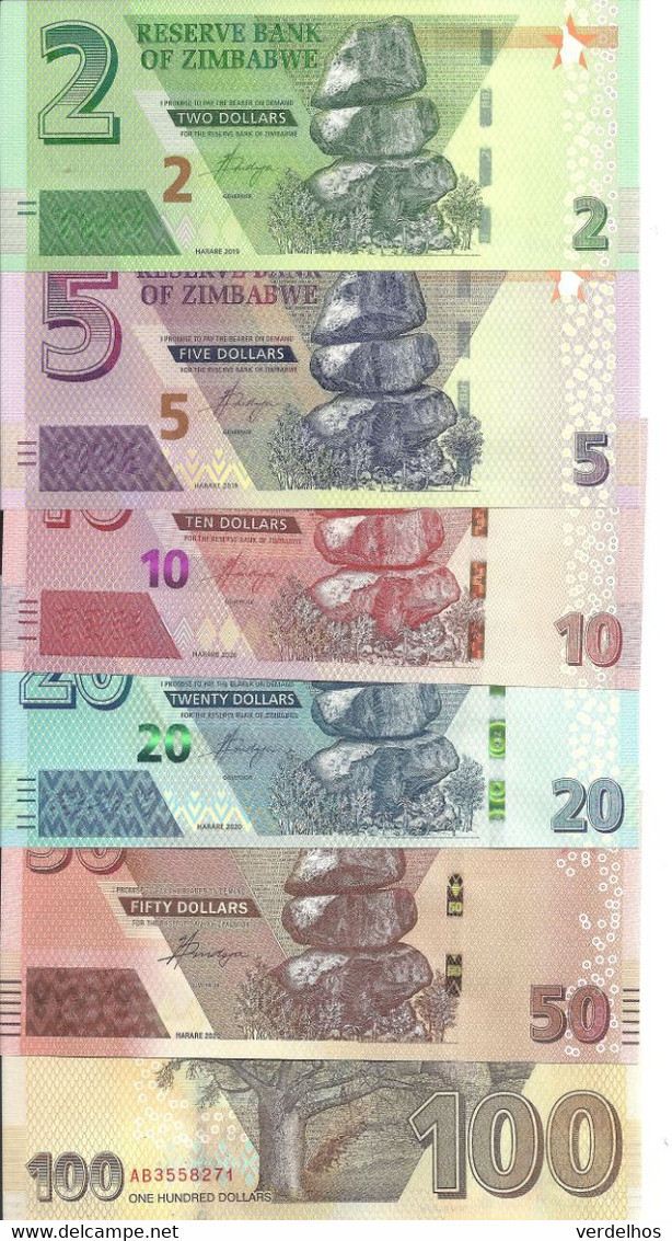 ZIMBABWE 2-5-10-20-50-100 DOLLARS 2019-20 UNC P 101 A 106  ( 6 Billets ) - Zimbabwe