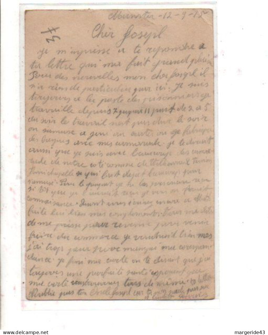 COURRIER PRISONNIER FRANCAIS AU CAMP DE MÜNSTER 1915 - Courriers De Prisonniers