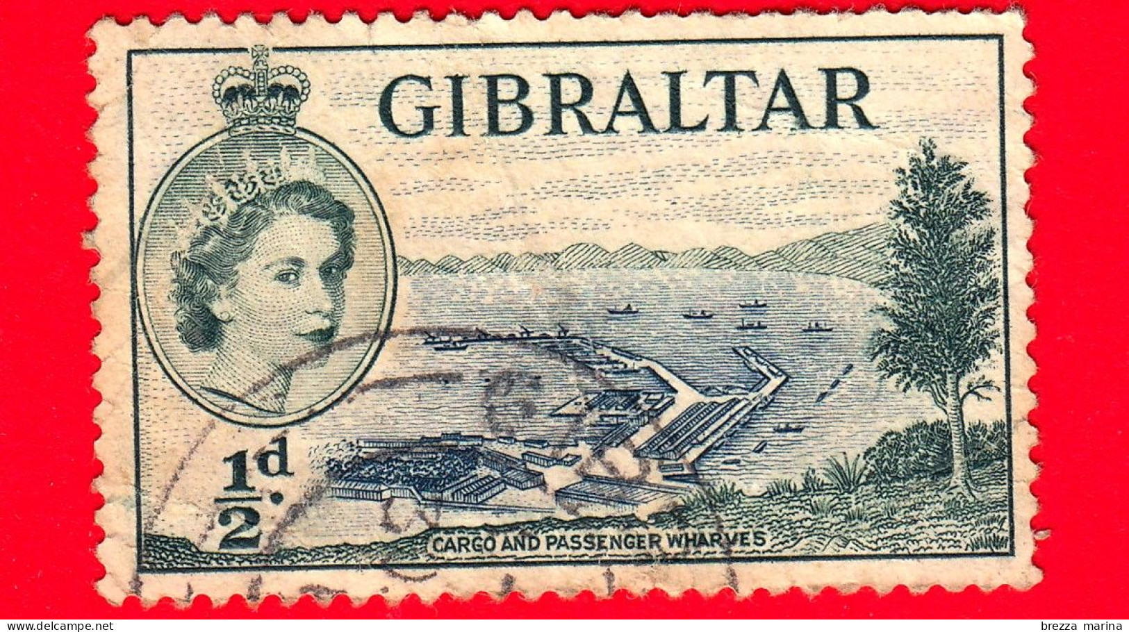 GIBILTERRA - Gibraltar - Usato - 1953 - Paesaggi - Cargo And Passenger Wharves -  ½ - Gibraltar