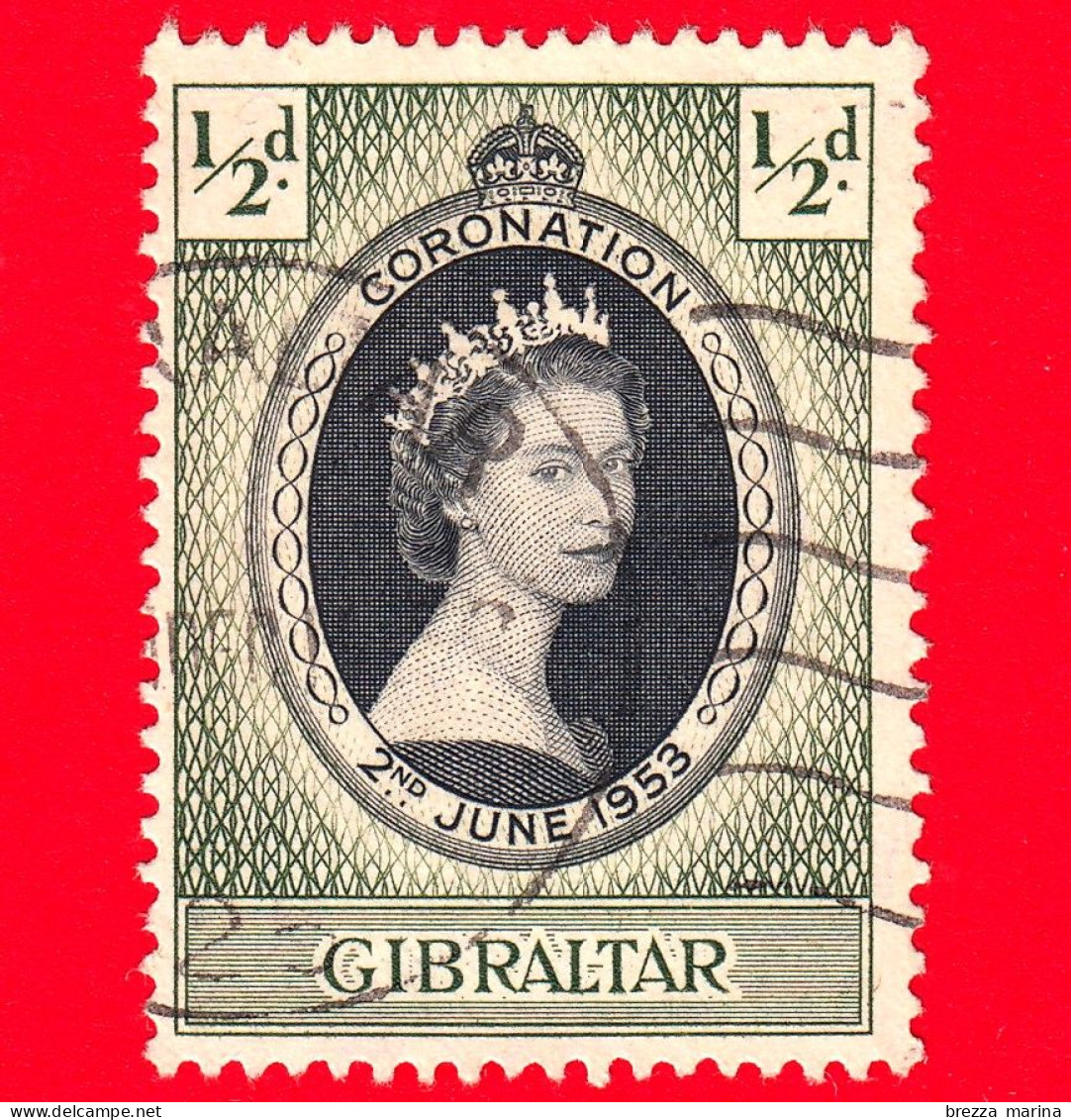 GIBILTERRA - Gibraltar - Usato - 1953 - Incoronazione Della Regina Elisabetta II - ½ - Gibraltar