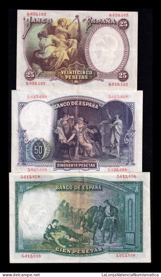 España Spain Set 3 Billetes 25 50 100 Pesetas 1931 Pick 81 82 83 Mbc/+ Vf/+ - Otros & Sin Clasificación