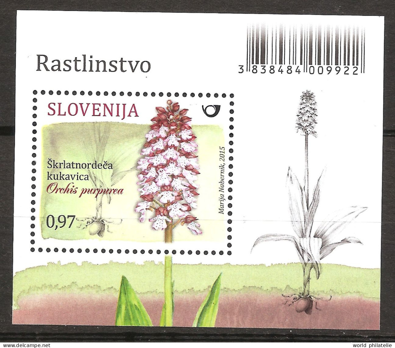 Slovénie Slovenija 2015 N° BF 79 ** Flore, Fleurs, Orchidées, Orchis Pourpre, Racines, Bulbe, Orchis Purpurea, Pentecôte - Slowenien