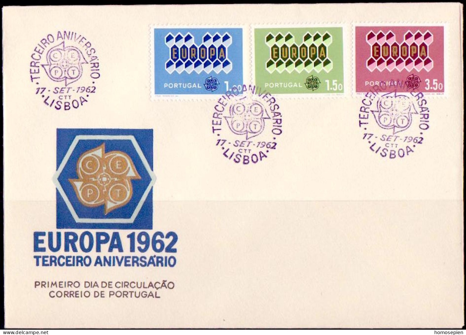 Portugal FDC 1962 Y&T N°908 à 910 - Michel N°927 à 929 - EUROPA - FDC