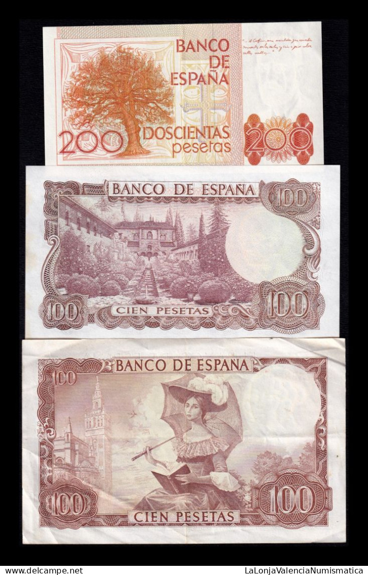 España Spain Set 3 Billetes 200 100 Pesetas 1965-1980 Pick 150 152 156 Mbc Vf - Autres & Non Classés