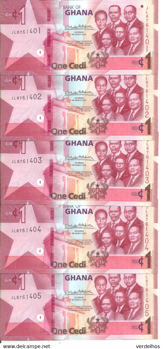 GHANA 1 CEDI 2019 UNC P 45 ( 5 Billets ) - Ghana